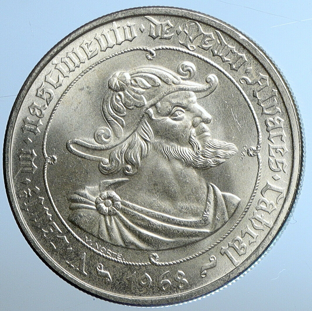 1968 PORTUGAL Silver 50 Escudos Coin w PORTUGUESE Pedro Alvares Cabral i110881