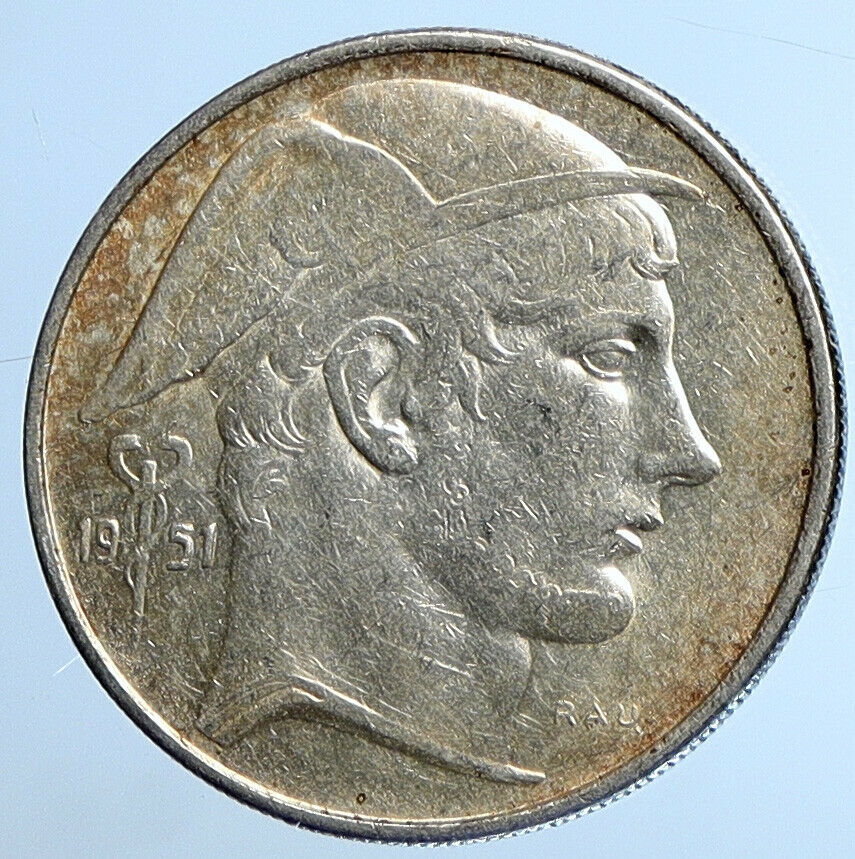 1951 BELGIUM with MERCURY Hermes VINTAGE Silver 20 Francs Belgian Coin i110894