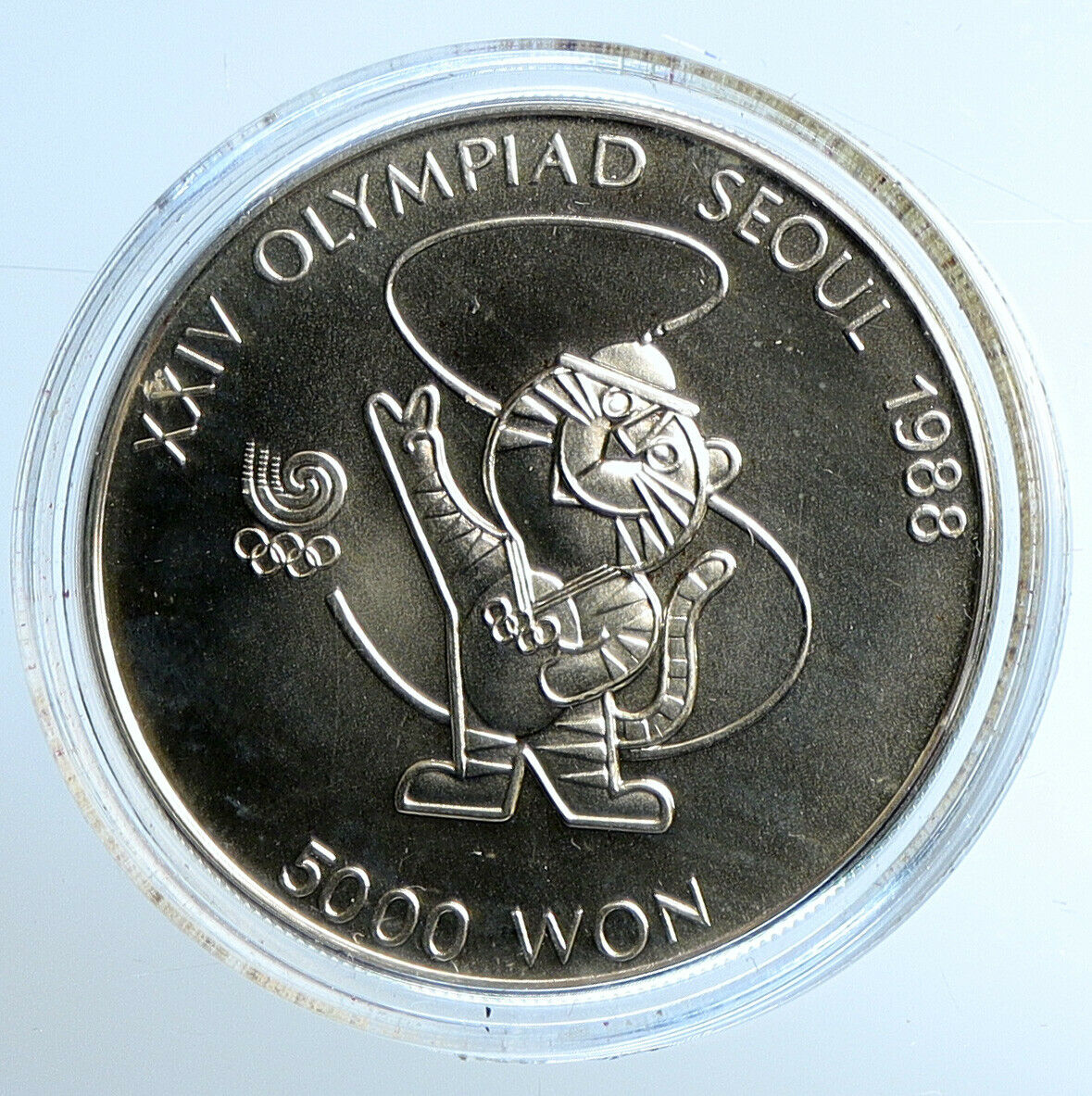 1986 SOUTH KOREA Seoul 1988 OLYMPIC GAMES MASCOT Silver 5000 Won Coin i110872