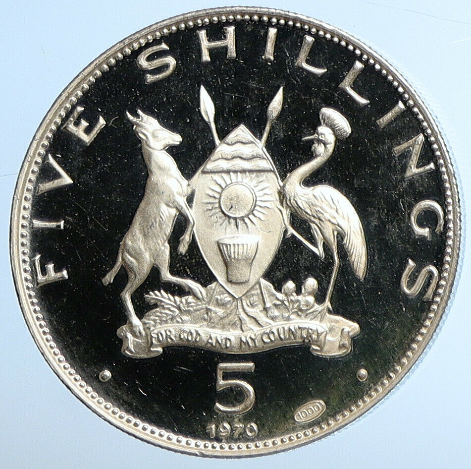 1969 UGANDA Visit POPE Paul VI Birds Cranes OLD Genuine 5 Shilling Coin i110890