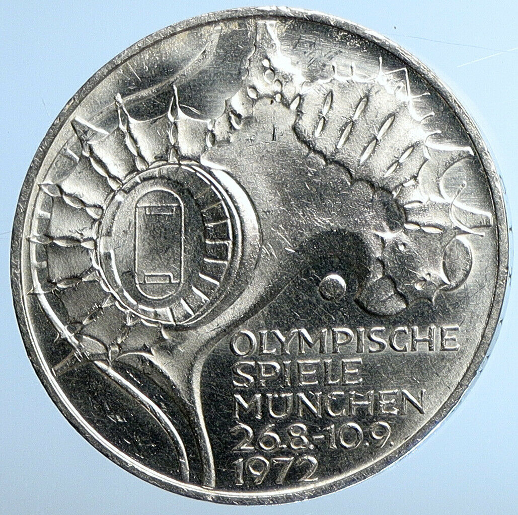 1972 D GERMANY Munich Summer Olympics Schleife Old Silver Coin 10 Mark i110901