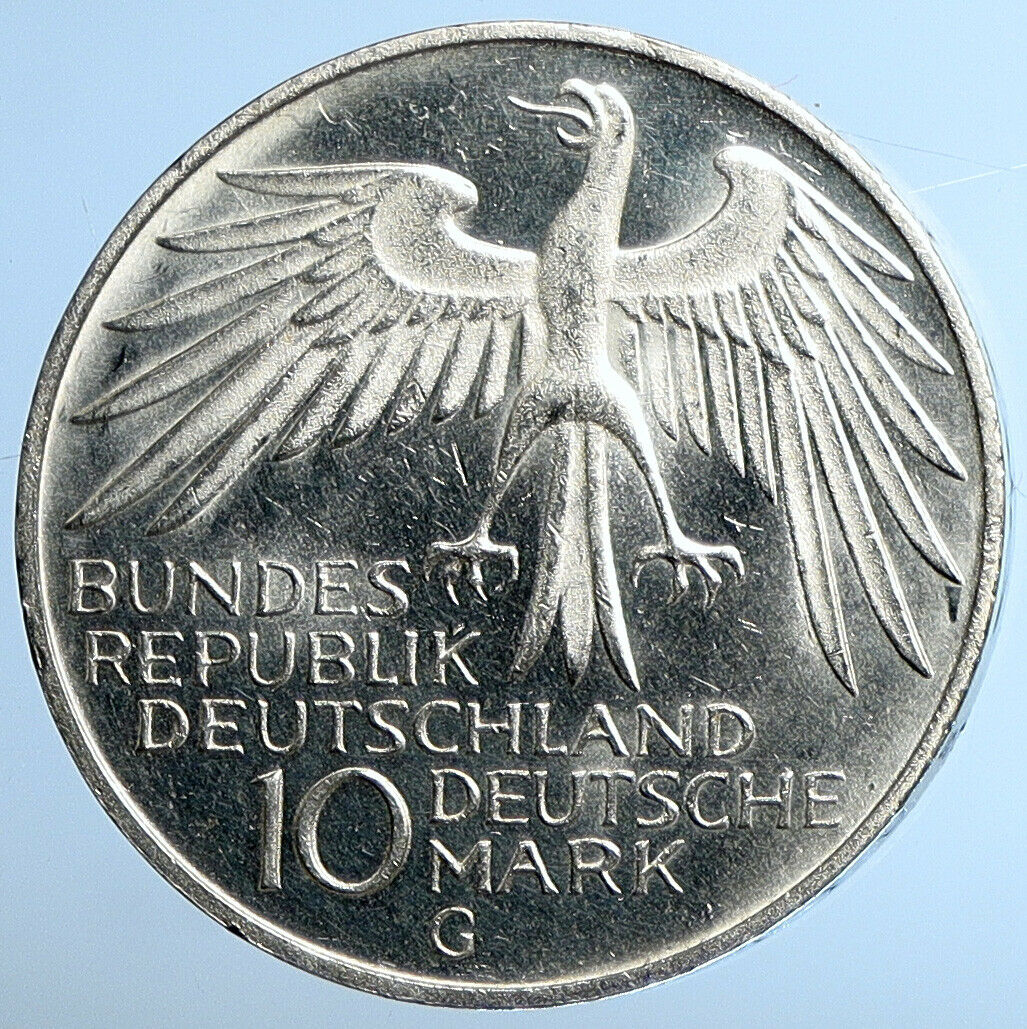 1972 D GERMANY Munich Summer Olympics Schleife Old Silver Coin 10 Mark i110901