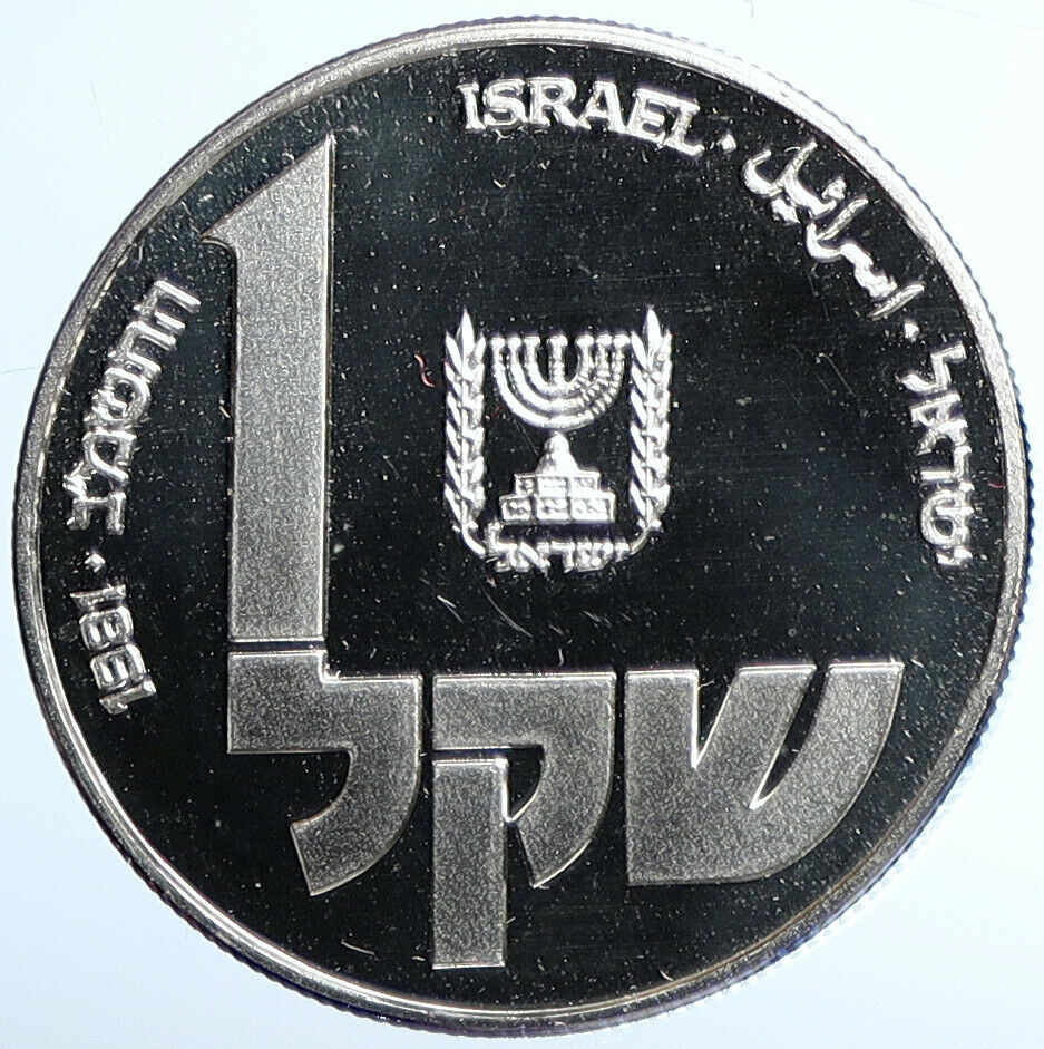 1981 ISRAEL Polish MENORAH HANNUKAH Lamp VINTAGE Old Silver Shekel Coin i110884