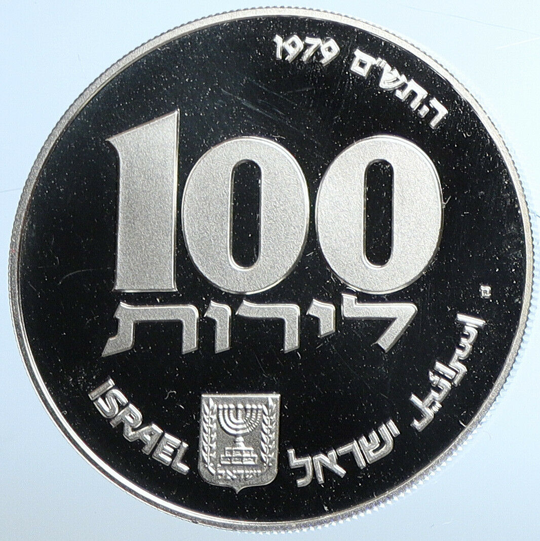 1979 ISRAEL Antique Egyptian Menorah Lamp Pyramid Proof Silver 100L Coin i110888