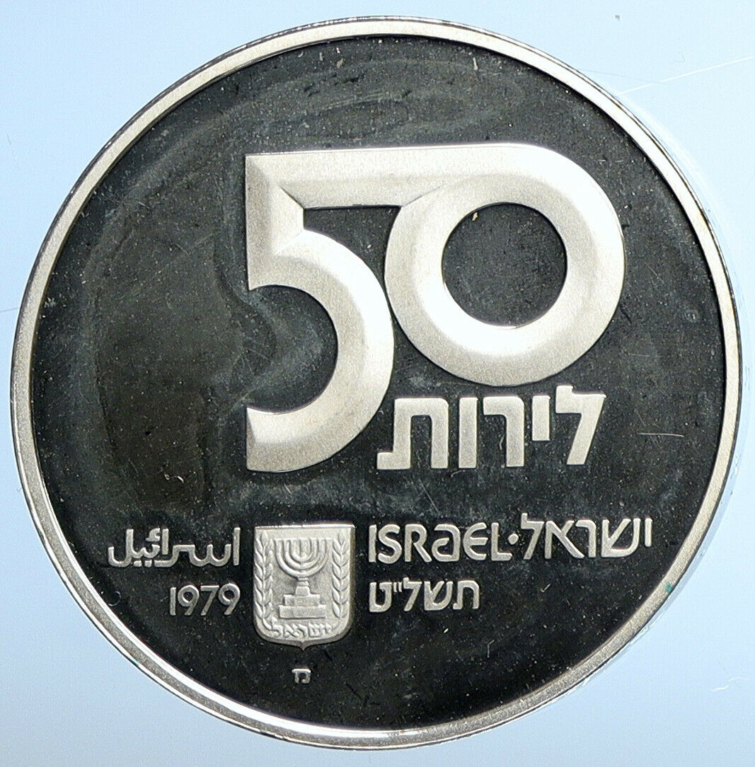 1979 ISRAEL Mother of Children Psalms Antique Proof Silver 50 Lirot Coin i110880