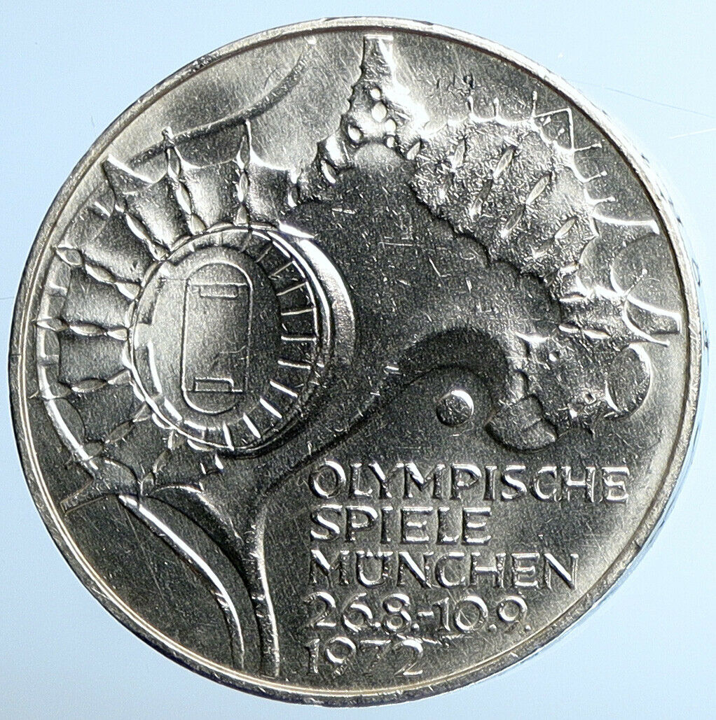 1972 D GERMANY Munich Summer Olympics Schleife Old Silver Coin 10 Mark i110900