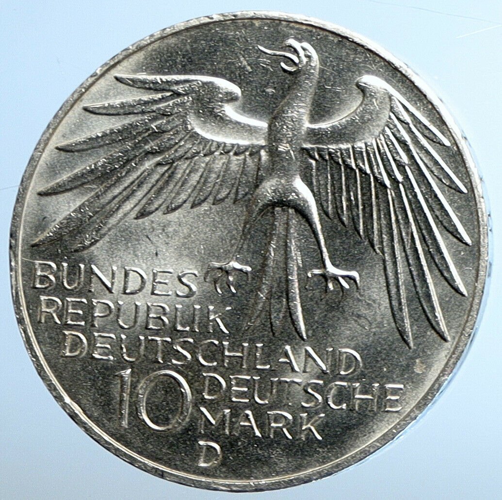 1972 D GERMANY Munich Summer Olympics Schleife Old Silver Coin 10 Mark i110900