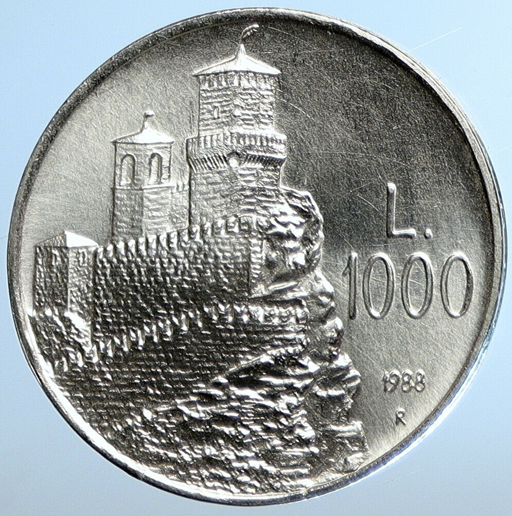 1988 SAN MARINO Italy with FORTIFICATIONS Genuine Silver 1000 Lire Coin i110911