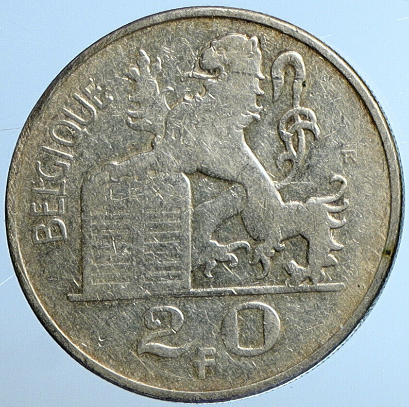 1949 BELGIUM with MERCURY Hermes VINTAGE Silver 20 Francs Belgian Coin i110904