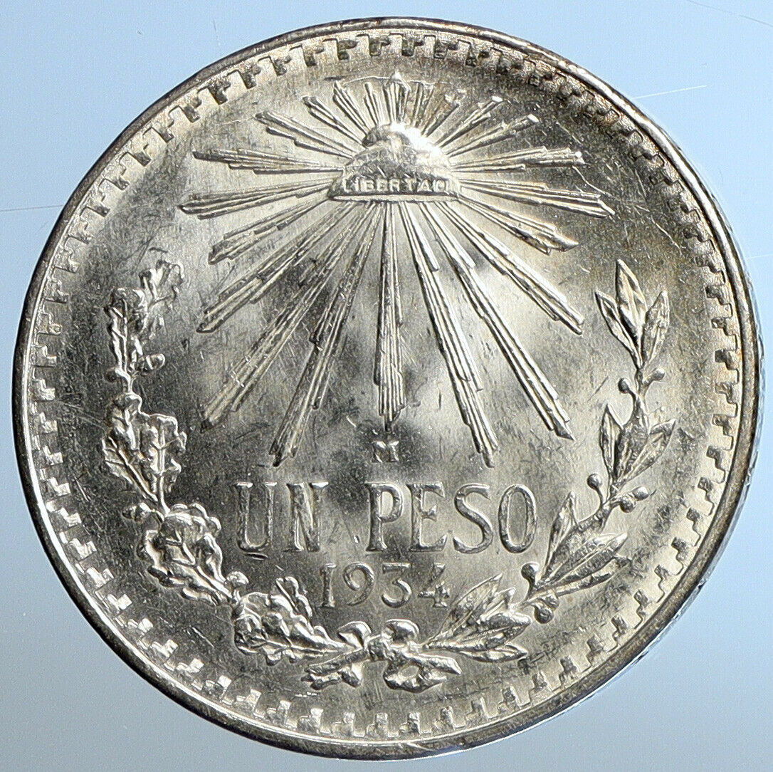 1934 M MEXICO Large Eagle Liberty Cap Mexican Antique Silver Peso Coin i110916