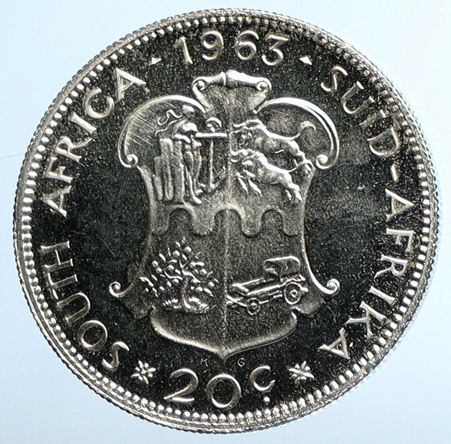 1963 SOUTH AFRICA Queen Elizabeth II Riebeeck PFL Silver 20 Cents Coin i110907