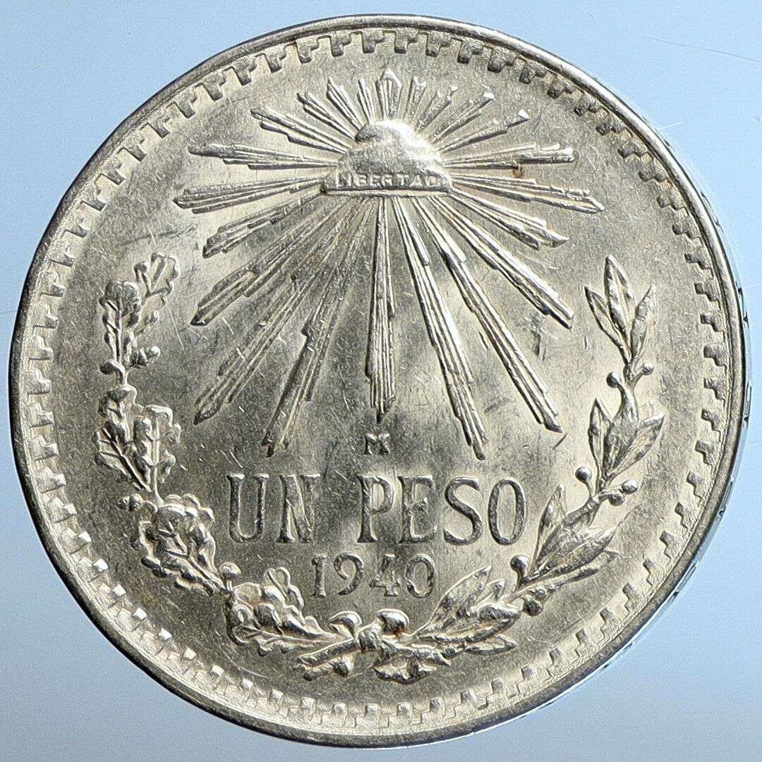 1940 M MEXICO Large Eagle Liberty Cap Mexican Antique Silver 1 Peso Coin i110915