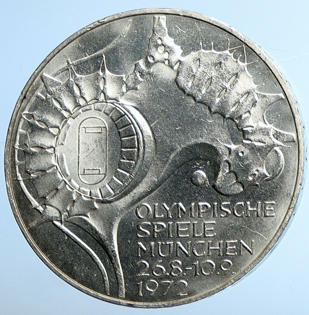 1972 J GERMANY Munich Summer Olympics Schleife Old Silver Coin 10 Mark i110899