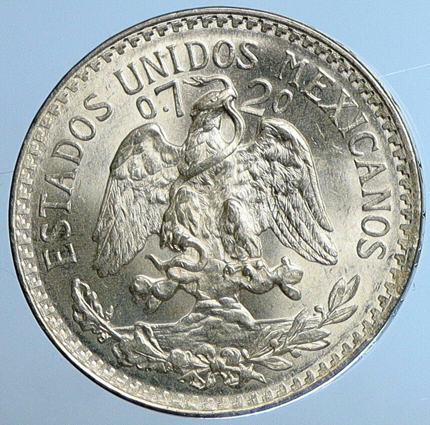 1939 MEXICO City EAGLE CACTUS SERPENT Silver 50 Centavos Mexican Coin i110919