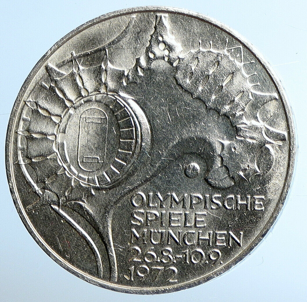 1972 D GERMANY Munich Summer Olympics Schleife Old Silver Coin 10 Mark i110925