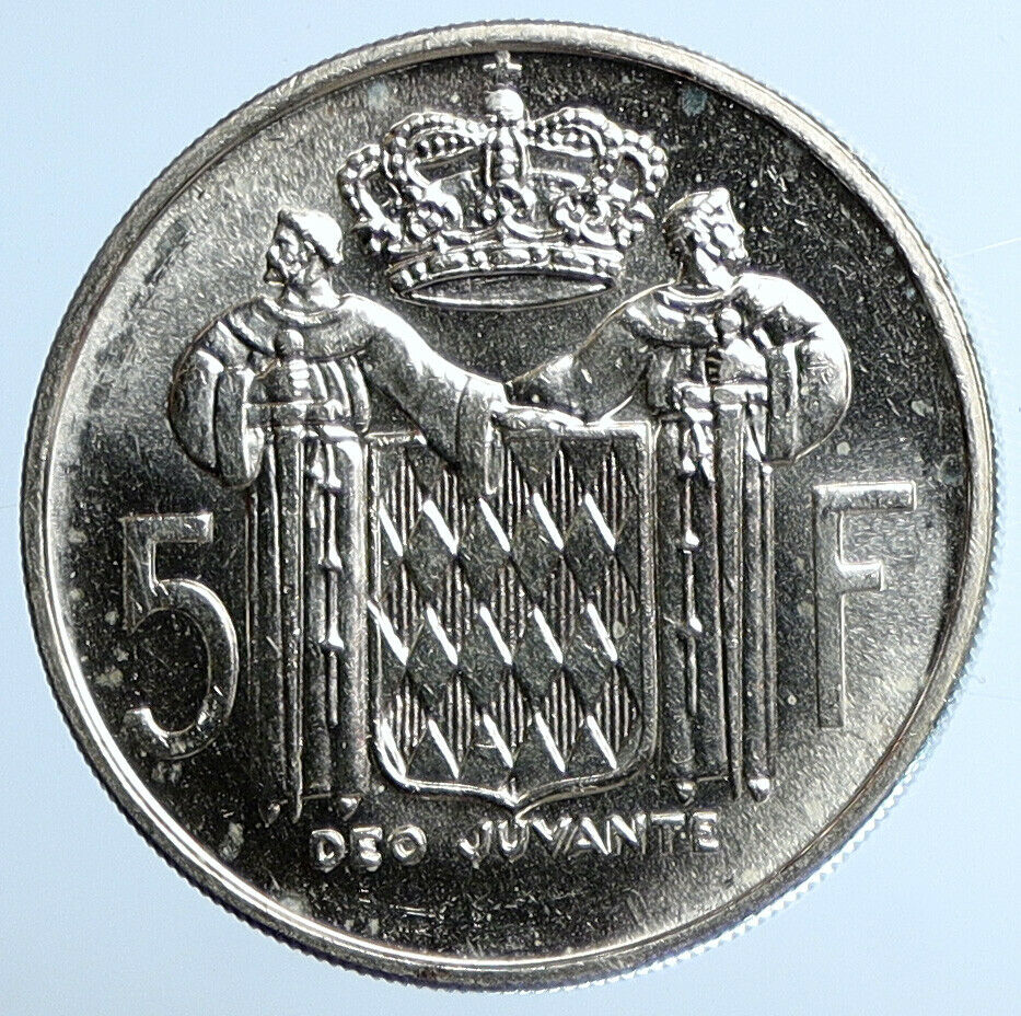 1966 MONACO King Rainier III Crown Antique Genuine Silver 5 Franc Coin i110963