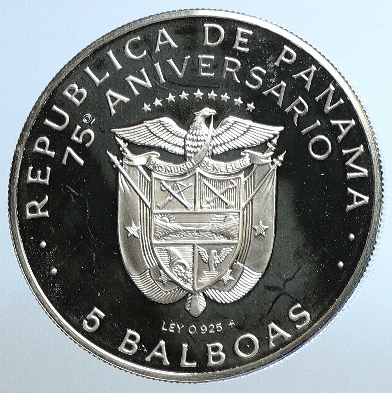 1978 PANAMA President Belisario Porras Politics PROOF SILVER 5 Balb Coin i110971