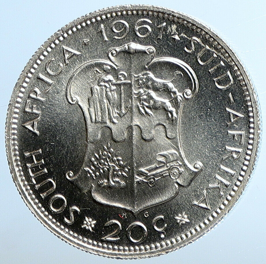 1961 SOUTH AFRICA Queen Elizabeth II Riebeeck PROOF Silver 20 Cents Coin i110972