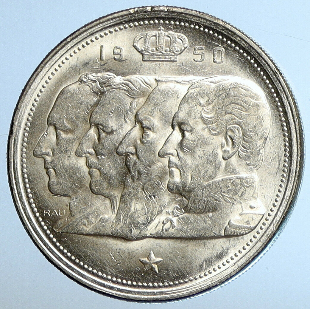 1950 BELGIUM Kings Leopold I II III & Albert I Silver 100 Francs Coin i110976