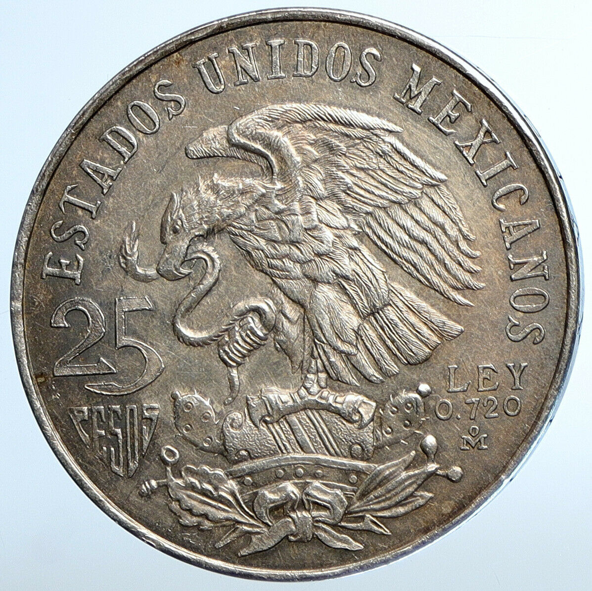 1968 Mexico XIX Olympic Games Aztec Ball Player BIG 25 Pesos Silver Coin i110977