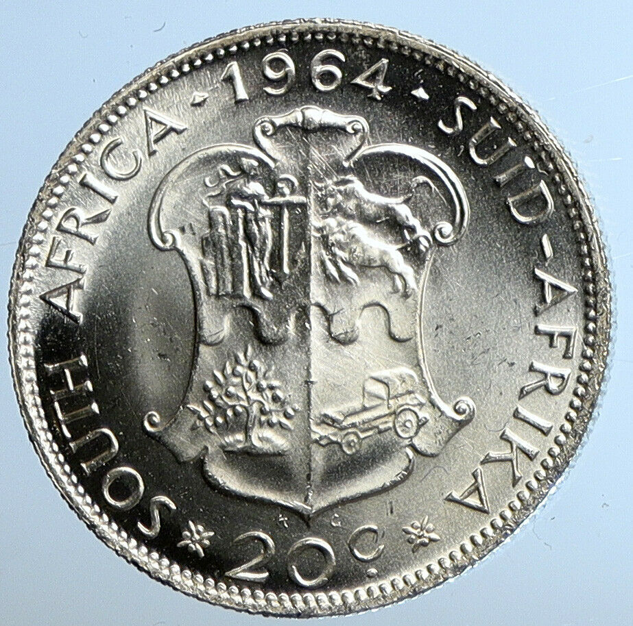 1964 SOUTH AFRICA Queen Elizabeth II Genuine OLD Silver 20 Cents Coin i110928