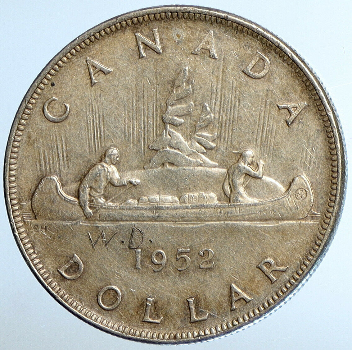 1952 CANADA UK KING GEORGE VI Canoe VOYAGERS Crew OLD SILVER Dollar Coin i110962