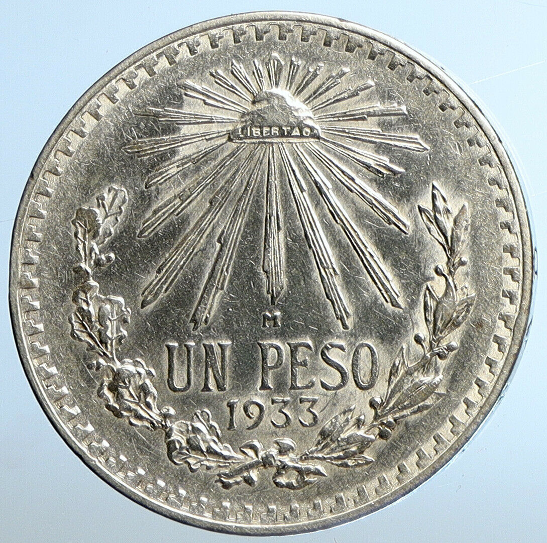 1933 Mo MEXICO Large Eagle Liberty Cap Mexican Antique Silver Peso Coin i110970