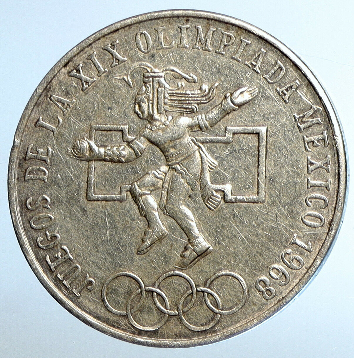 1968 Mexico XIX Olympic Games Aztec Ball Player BIG 25 Pesos Silver Coin i110980