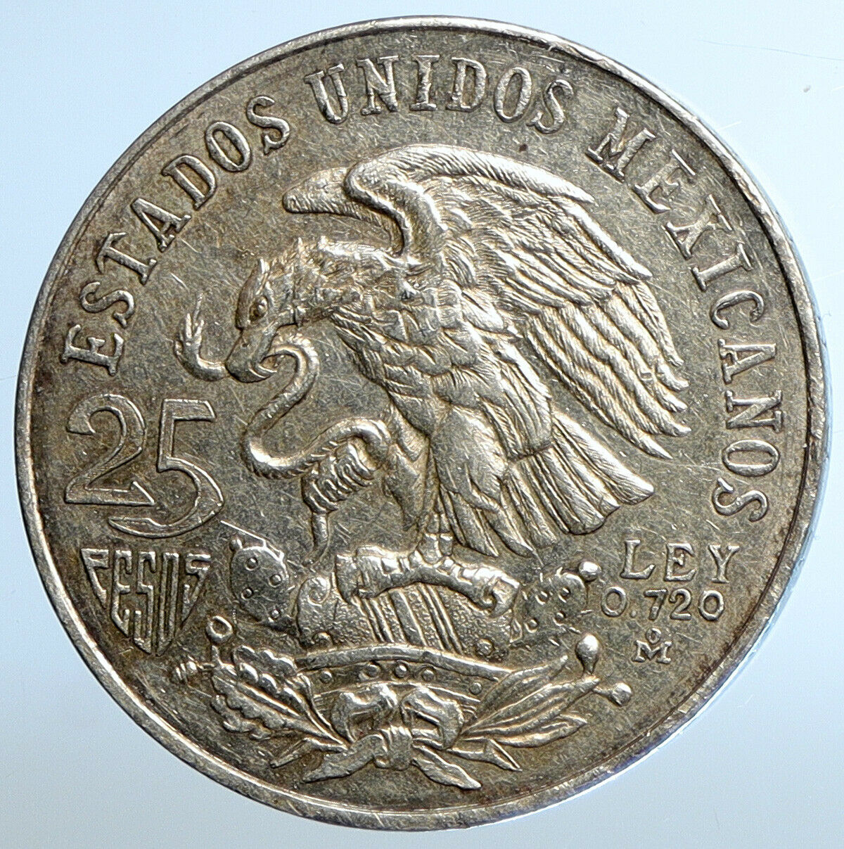 1968 Mexico XIX Olympic Games Aztec Ball Player BIG 25 Pesos Silver Coin i110980