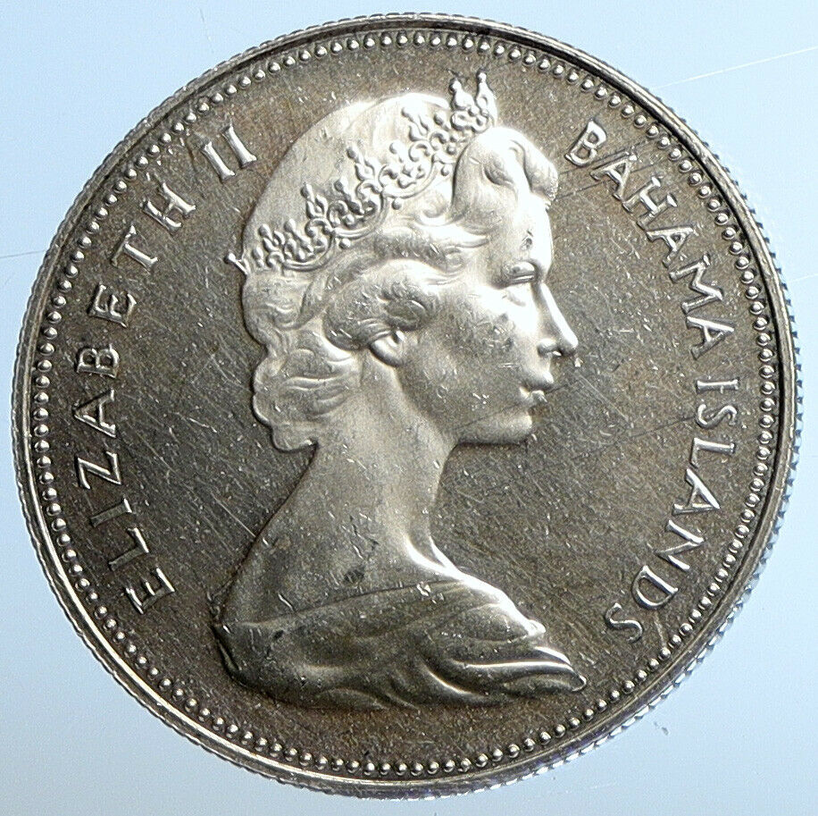 1970 BAHAMAS UK Queen Elizabeth II Marlin Proof Silver Coin 50 Cent Coin i110975