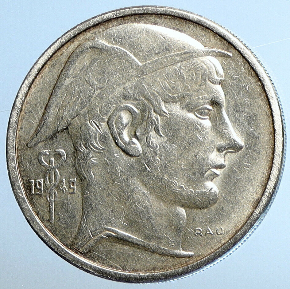 1949 BELGIUM with MERCURY Hermes VINTAGE Silver 50 Francs Belgian Coin i110974