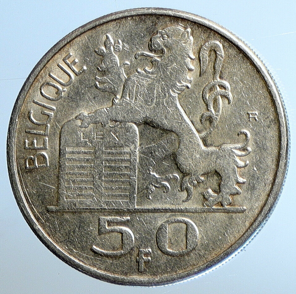 1949 BELGIUM with MERCURY Hermes VINTAGE Silver 50 Francs Belgian Coin i110974