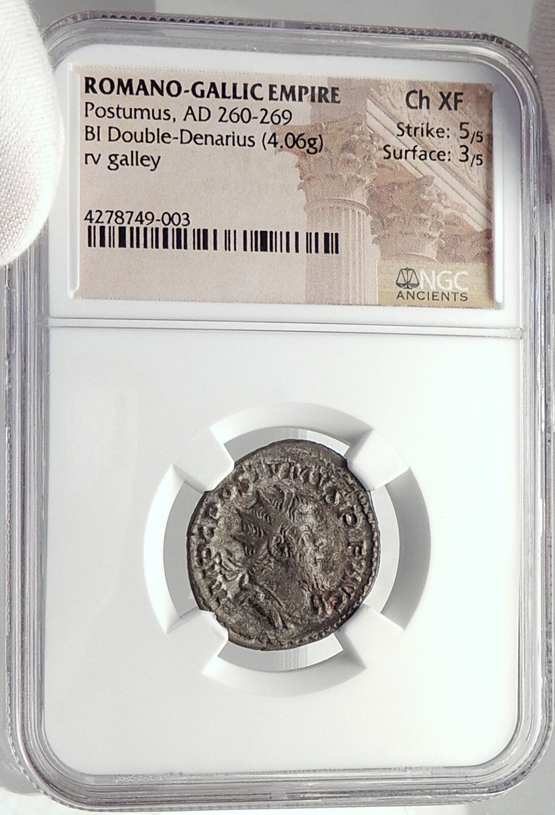 POSTUMUS 261AD Gallic Ancient Silver Roman Coin w GALLEY Cologne NGC i70403