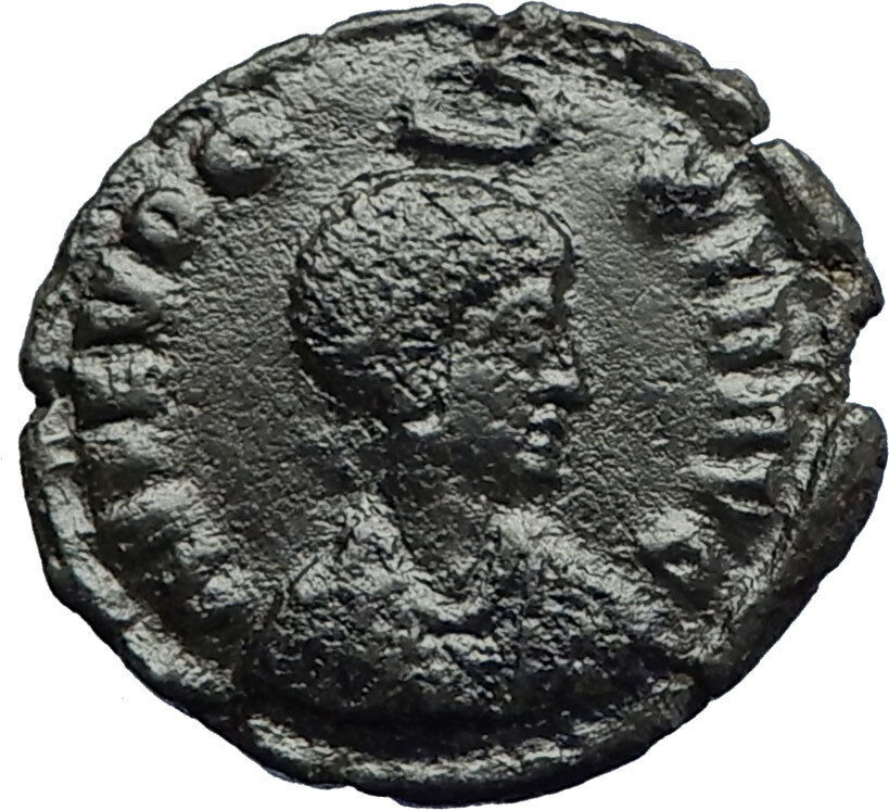 EUDOXIA Arcadius Wife 401AD Authentic Ancient Roman Coin VICTORY CHI-RHO i70717