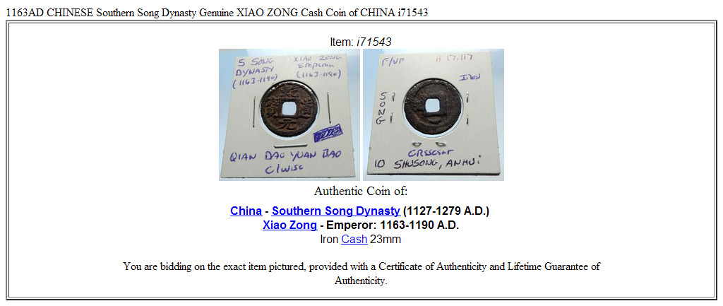 1163AD CHINESE Southern Song Dynasty Genuine XIAO ZONG Cash Coin of CHINA i71543