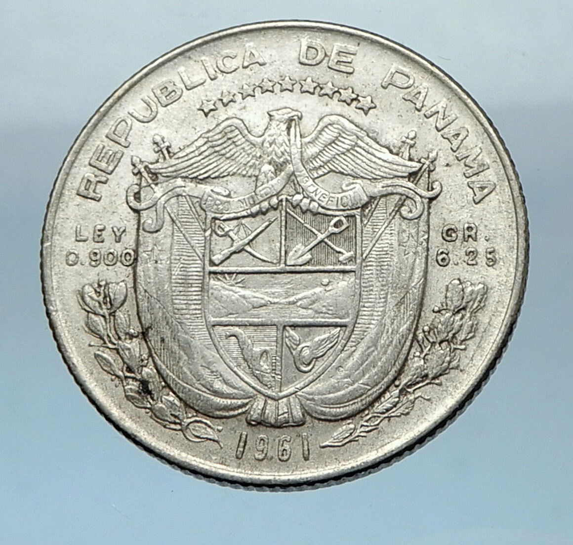 1961 PANAMA OLD Vintage Silver Spanish CONQUISTADOR Quarter BALBOA Coin i68257