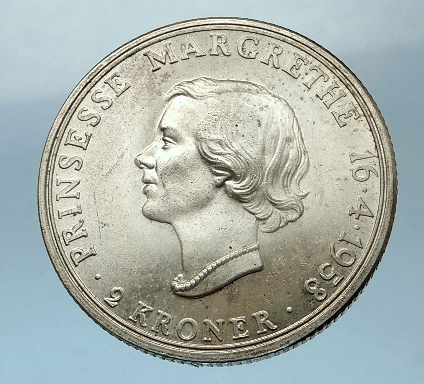 1958 DENMARK Frederick IX Silver 2 Kroner Coin Princess Margrethe 18th i68533