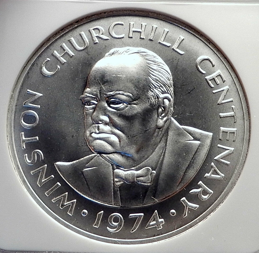 1974 TURKS & CAICOS Silver 20 Crowns WINSTON CHURCHILL CommemorativeNGC i72157