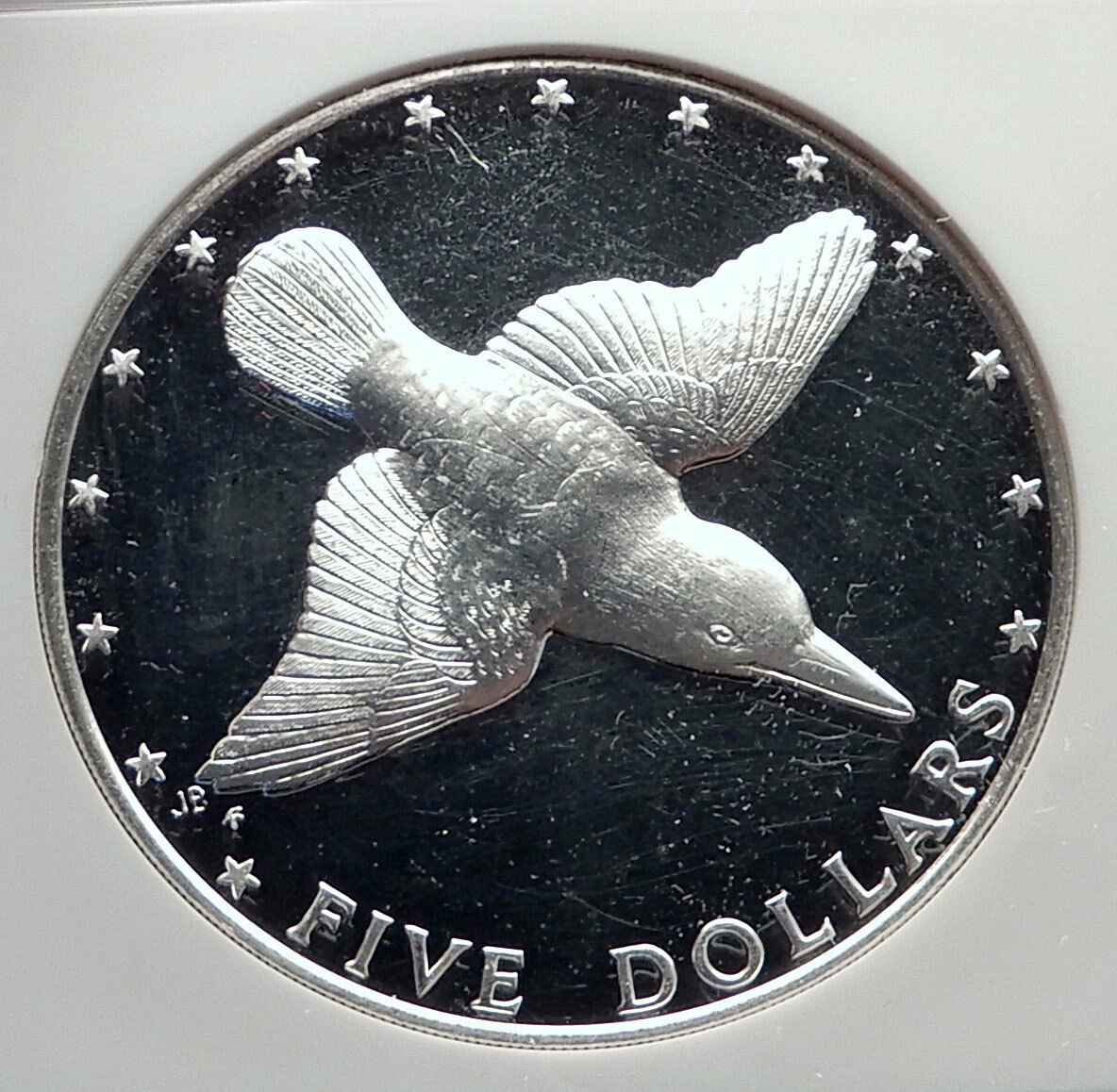 1976 COOK ISLANDS Proof Silver 5 Dollars Coin MANGARA KINGFISHER BIRD NGC i72134