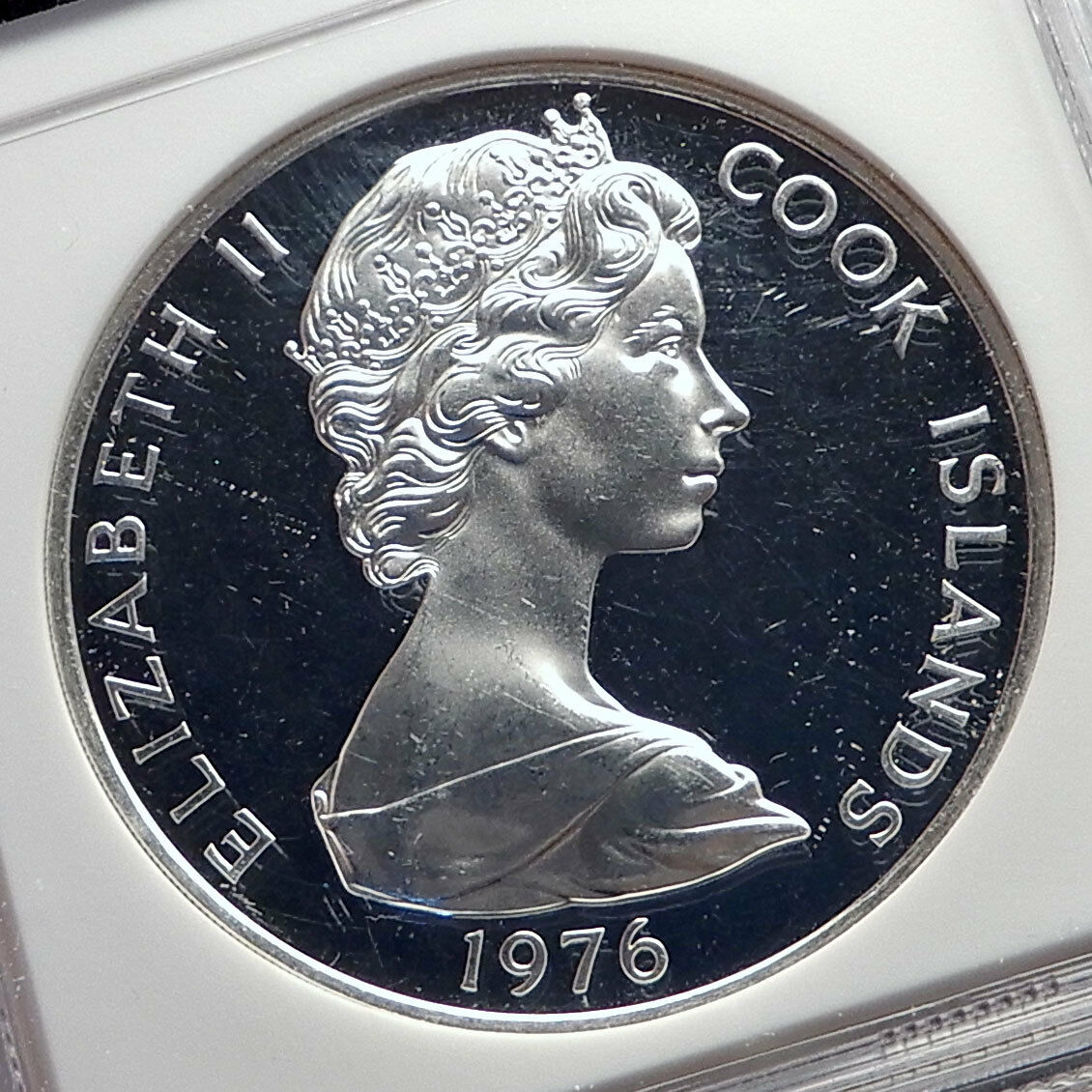 1976 COOK ISLANDS Proof Silver 5 Dollars Coin MANGARA KINGFISHER BIRD NGC i72134