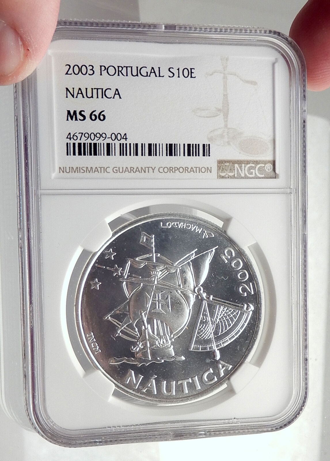 2003 PORTUGAL Silver 10 Euro Coin PORTUGUESE SHIP NAUTICA NGC Certified i72147