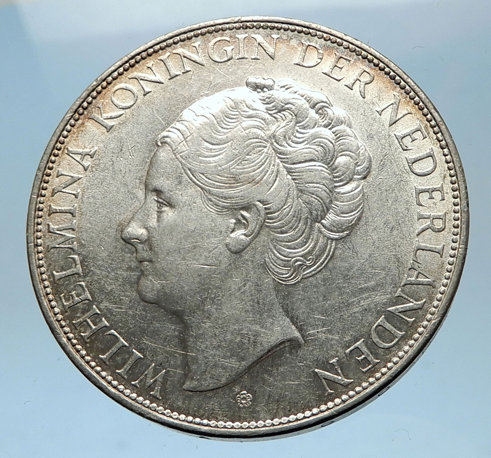 1939 Netherlands Kingdom Queen WILHELMINA 2 1/2 Gulden BIG Silver Coin i68572