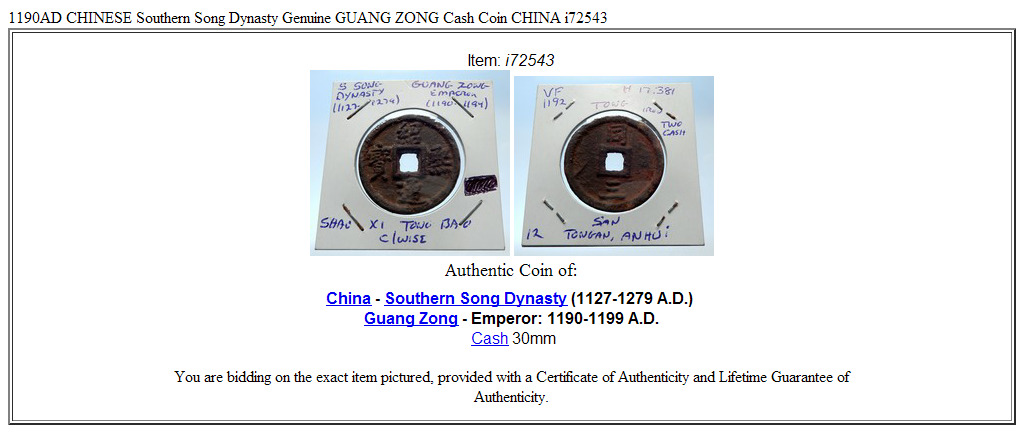 1190AD CHINESE Southern Song Dynasty Genuine GUANG ZONG Cash Coin CHINA i72543