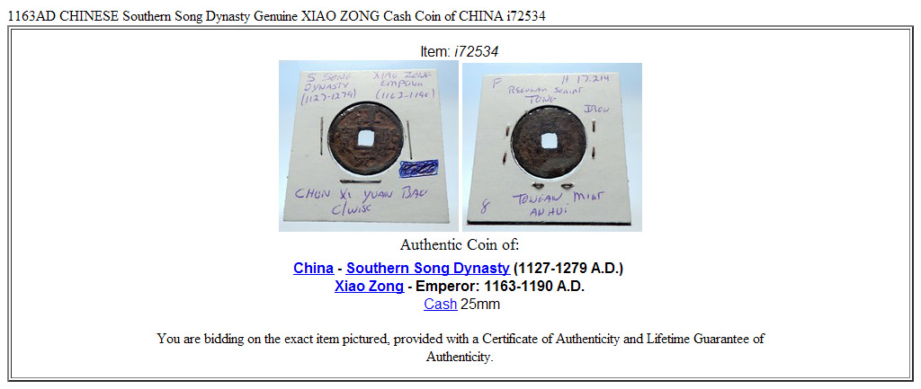 1163AD CHINESE Southern Song Dynasty Genuine XIAO ZONG Cash Coin of CHINA i72534