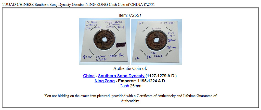 1195AD CHINESE Southern Song Dynasty Genuine NING ZONG Cash Coin of CHINA i72551