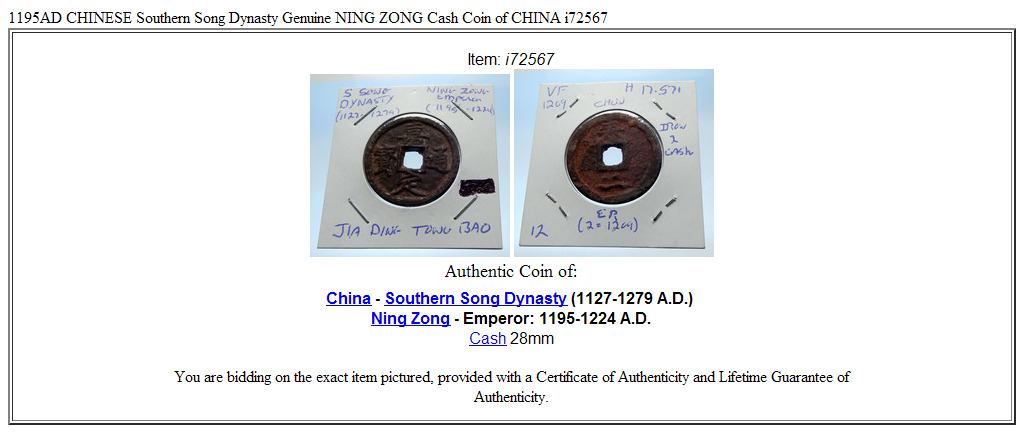 1195AD CHINESE Southern Song Dynasty Genuine NING ZONG Cash Coin of CHINA i72567