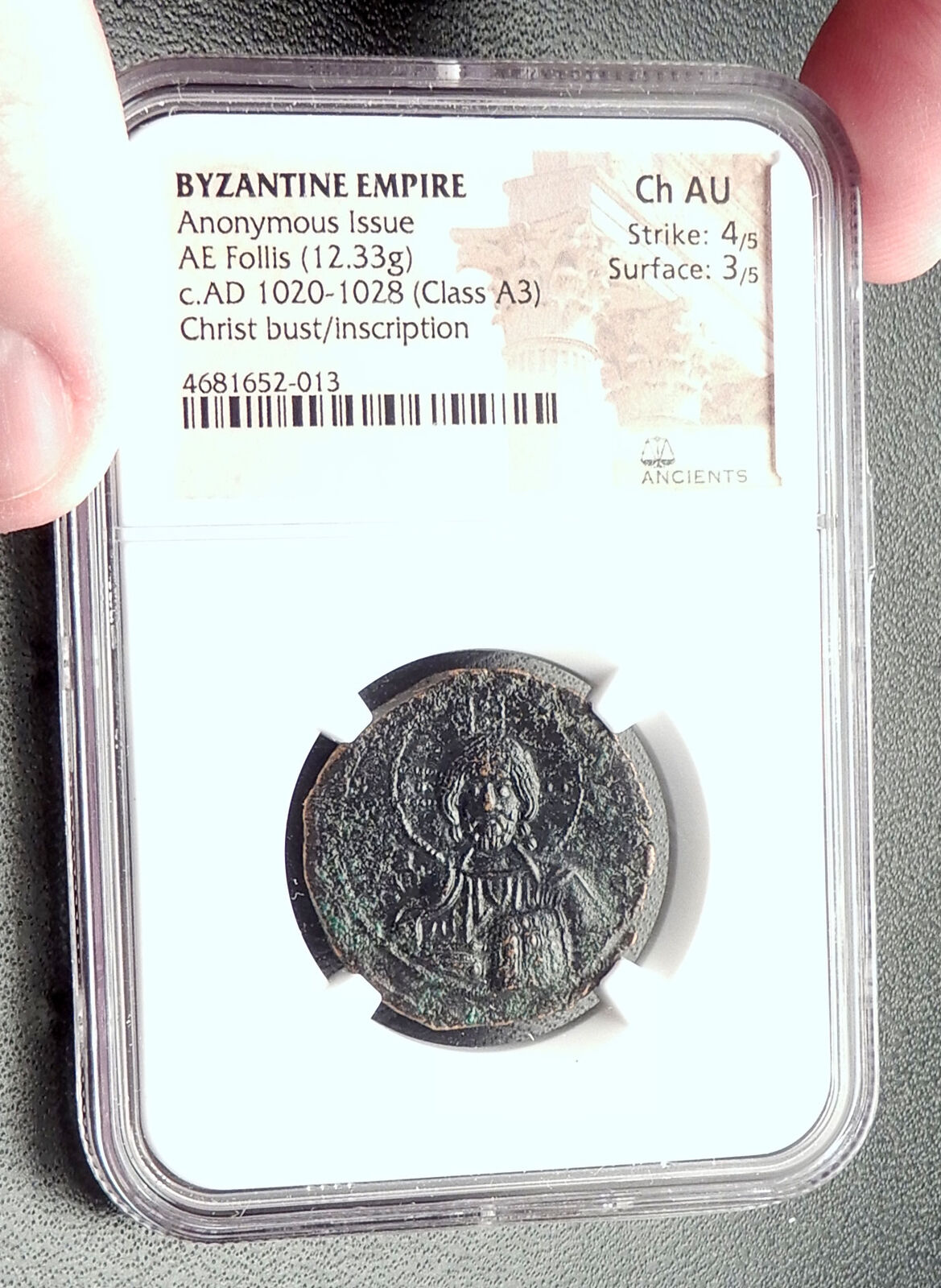 JESUS CHRIST Class A3 Anonymous Ancient 1020AD Byzantine Follis Coin NGC i72350