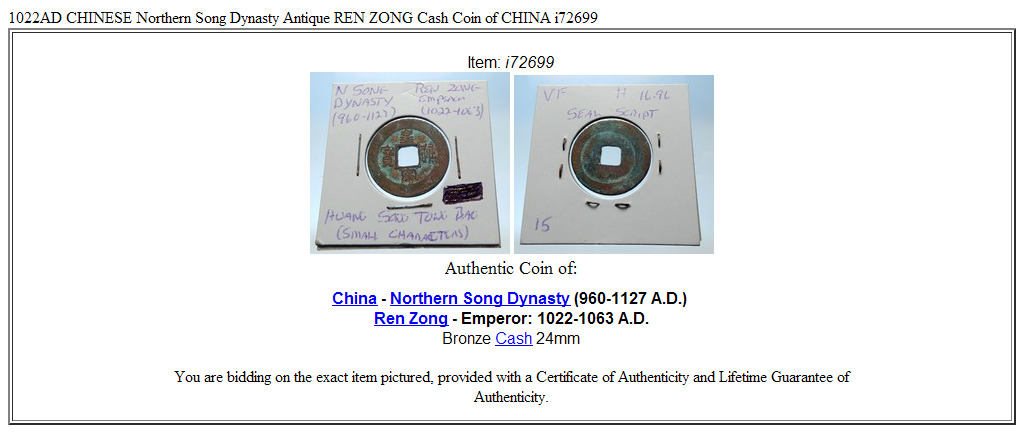 1022AD CHINESE Northern Song Dynasty Antique REN ZONG Cash Coin of CHINA i72699