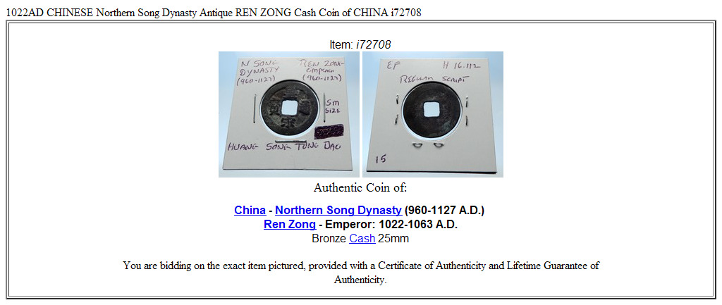 1022AD CHINESE Northern Song Dynasty Antique REN ZONG Cash Coin of CHINA i72708