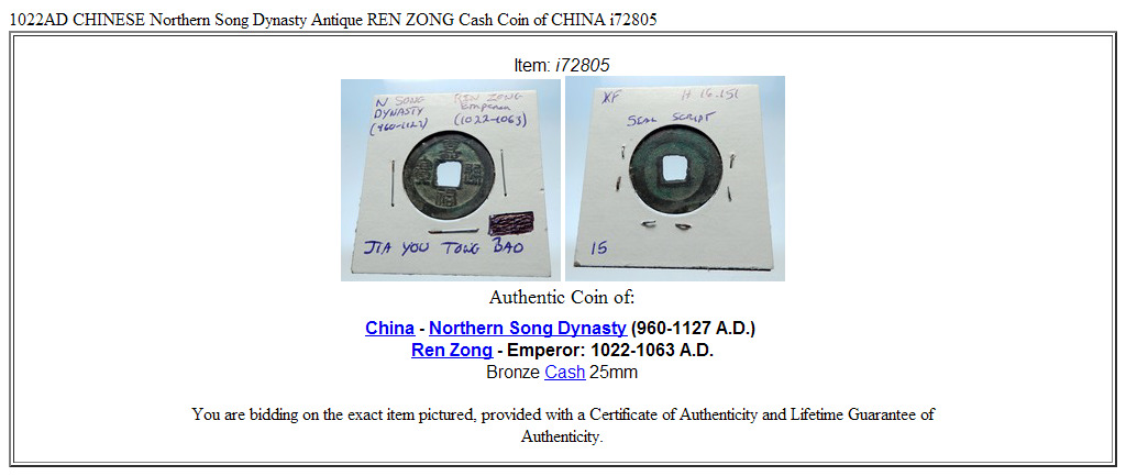 1022AD CHINESE Northern Song Dynasty Antique REN ZONG Cash Coin of CHINA i72805